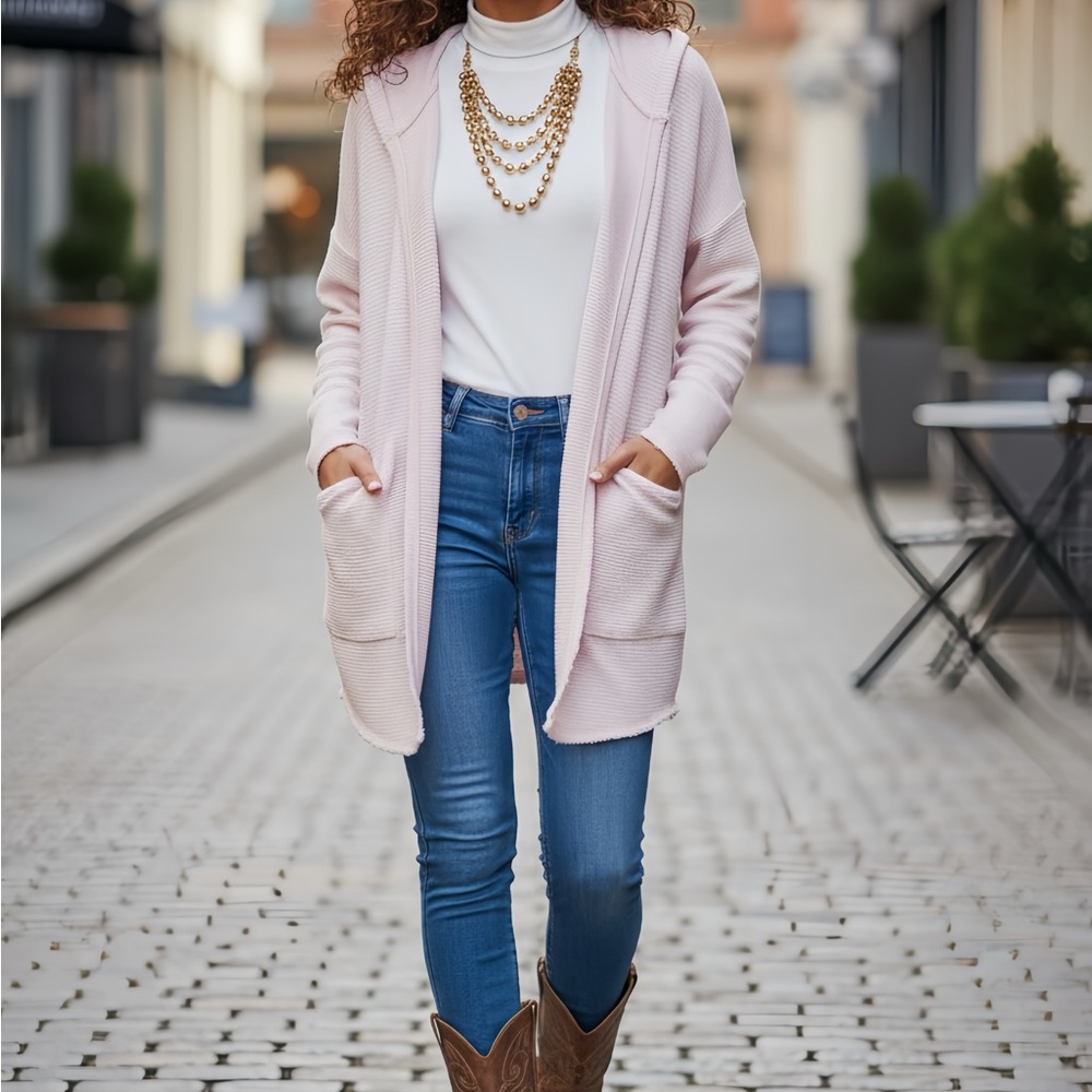 True Craft Light Pink Distressed  Cardigan - Picture 2 of 9